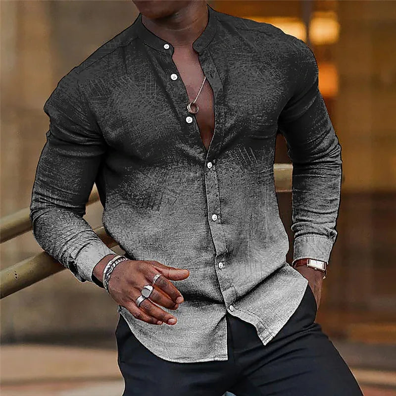 Dégradé De Couleur Manche Longue Chemises Pour Hommes