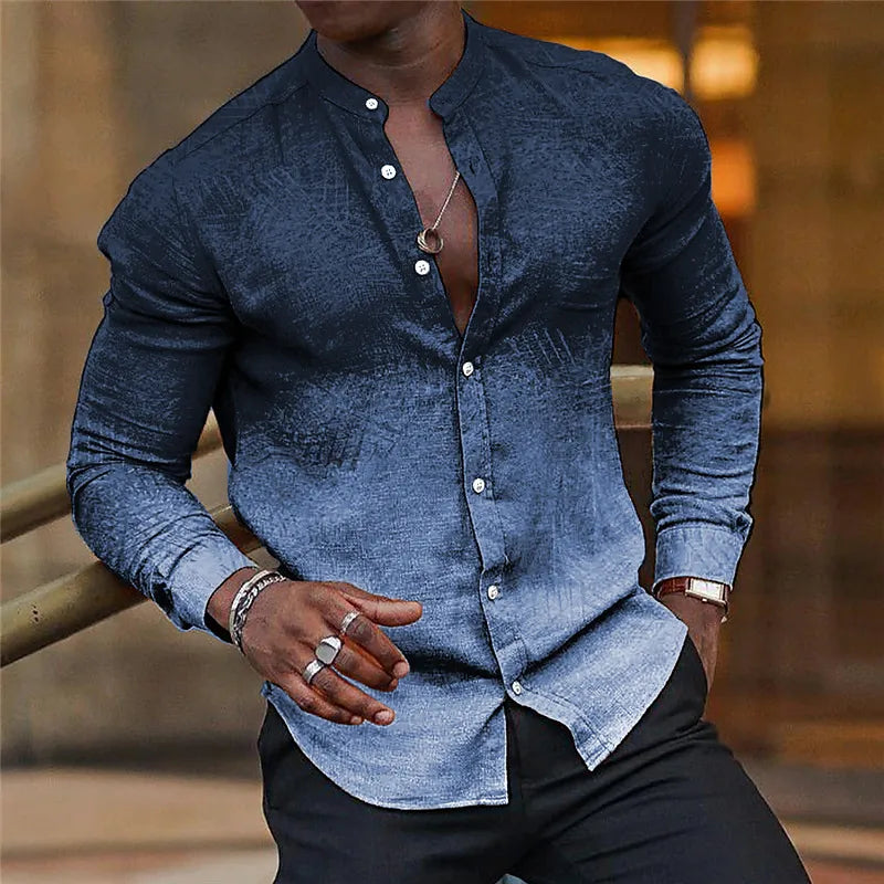 Dégradé De Couleur Manche Longue Chemises Pour Hommes