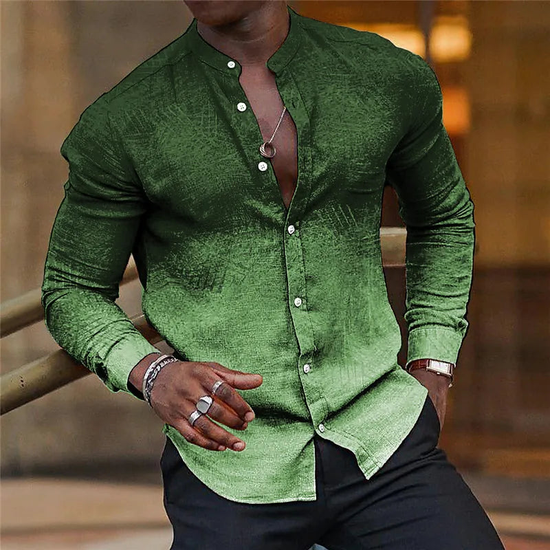 Dégradé De Couleur Manche Longue Chemises Pour Hommes