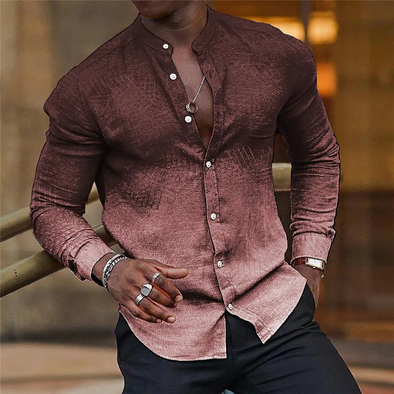 Dégradé De Couleur Manche Longue Chemises Pour Hommes