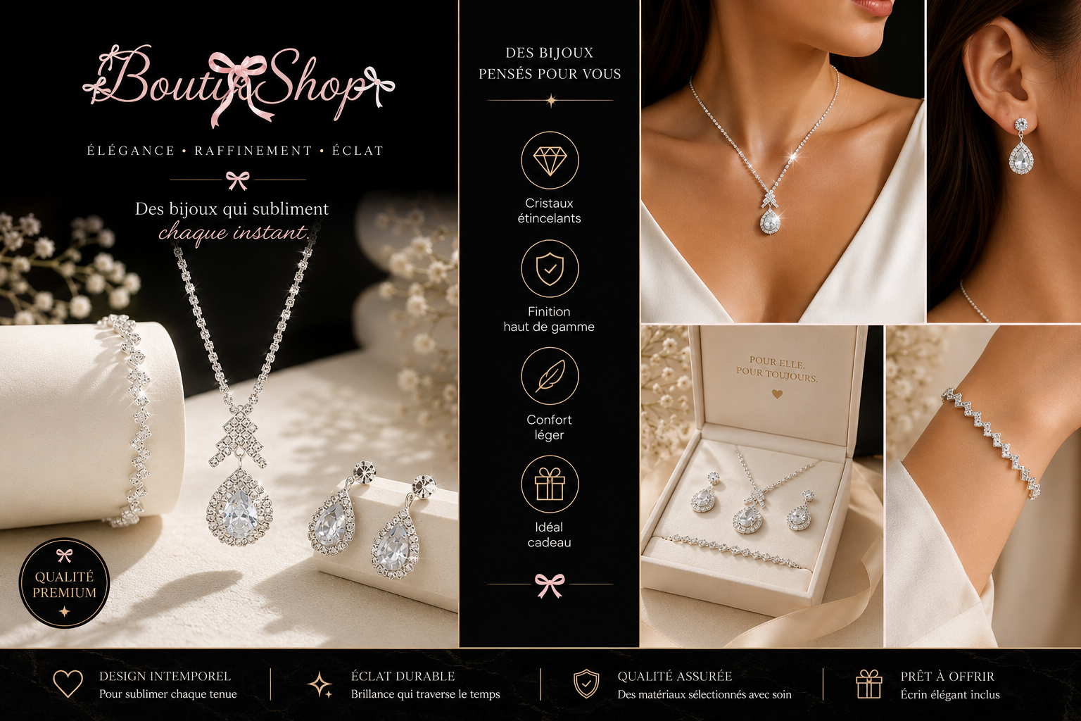 Ensemble De Bijoux Femme Les Gouttelettes D'Eau En Cuivre Plaqué Argent Avec Strass Et Chaîne De Griffe Électrolytique