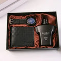 Ensemble de 4 Pièces en Noir – Parfum, Montre, Portefeuille & Coffret Cadeau