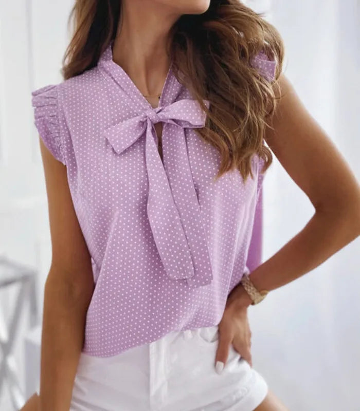 Femmes Style Simple Pois Sans Manches Noeud Papillon Blouses