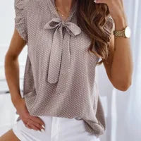 Femmes Style Simple Pois Sans Manches Noeud Papillon Blouses