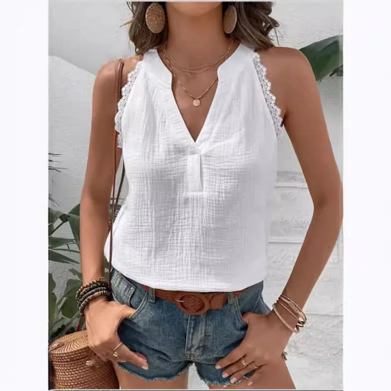 Été Nouvelle Couleur Unie Et V-Cou Hors-Le-Épaule Lâche Casual Top Femmes