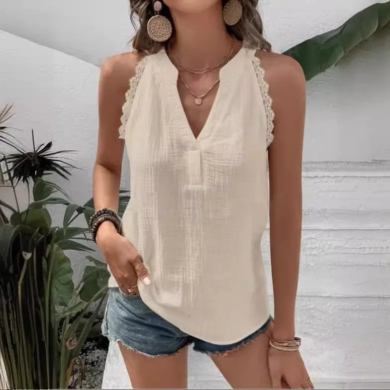 Été Nouvelle Couleur Unie Et V-Cou Hors-Le-Épaule Lâche Casual Top Femmes