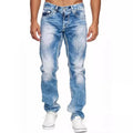 Jeans Droits Pour Hommes En Coton Extensible, Taille Mi-haute, Basiques, Longs