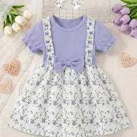 Robe Bébé Fille Mignonne En Polyester Avec Motif Nœud Papillon Et Couleur Vert Clair