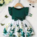 Robe Bébé Fille Décontractée À Fleurs En Polyester Vert Avec Imprimé