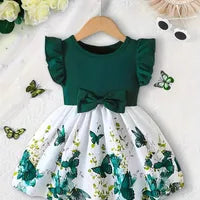 Robe Bébé Fille Décontractée À Fleurs En Polyester Vert Avec Imprimé