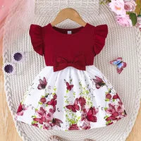 Robe Bébé Fille Décontractée À Fleurs En Polyester Vert Avec Imprimé