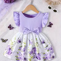 Robe Bébé Fille Décontractée À Fleurs En Polyester Vert Avec Imprimé
