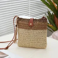 Sac en Paille Carré Femme ✨ | Motif Bloc Couleur, Gland Décoratif – Chic & Tendance