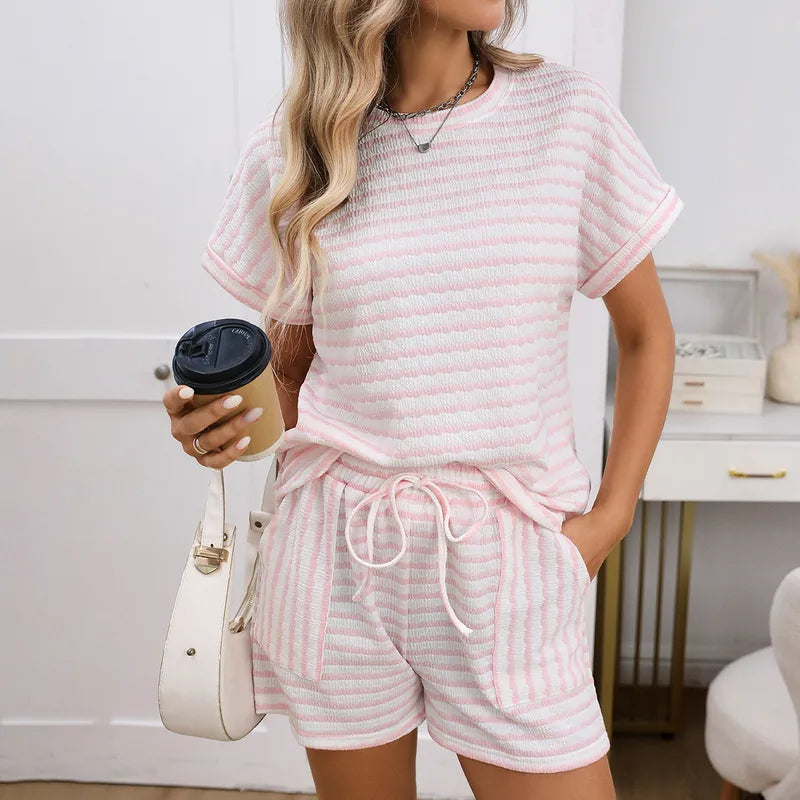 Ensemble 2 Pièces Rayé Femme – Top & Short Coordonné Casual