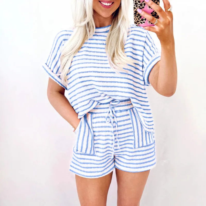 Ensemble 2 Pièces Rayé Femme – Top & Short Coordonné Casual