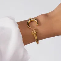 Bracelet Ouvert Golden Sun | Acier Inoxydable Plaqué Titane Or Bijou Luxe Européen Antipatinage
