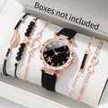Coffret Femme Chic – Montre Quartz Cadran Étoile, Bracelet Perlé & Bracelet Cuir