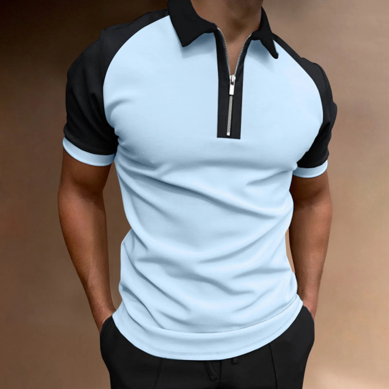 Polo À Manches Courtes En Polyester Avec Motif Bloc De Couleur Et Couture, Style De Base