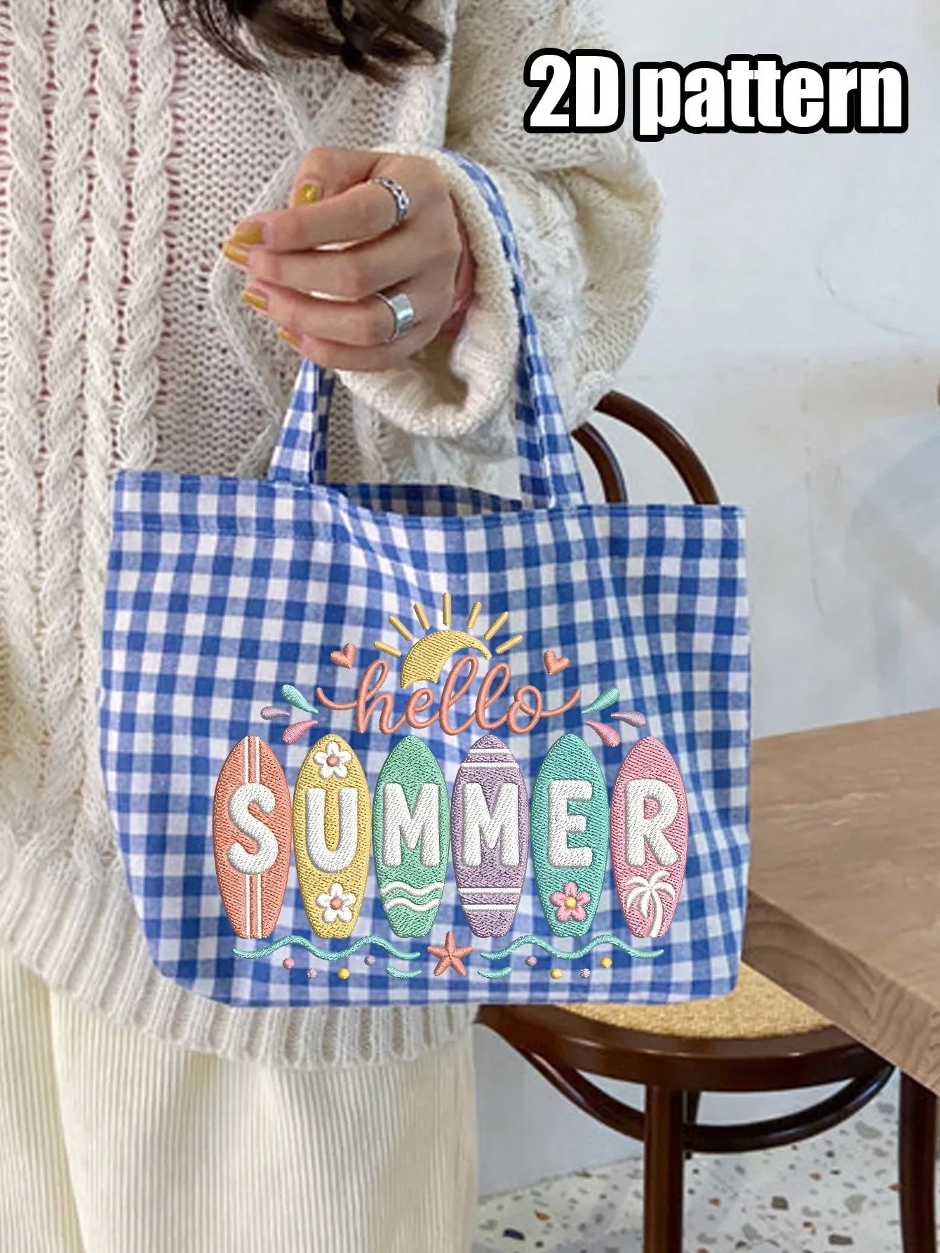 Trousse De Maquillage Carrée En Polyester Pour Femmes Avec Motif Lettre Et Design À Carreaux, Équipée De Doubles Sangles