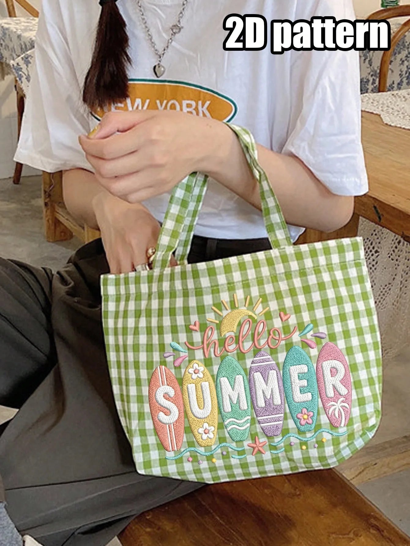 Trousse De Maquillage Carrée En Polyester Pour Femmes Avec Motif Lettre Et Design À Carreaux, Équipée De Doubles Sangles