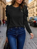 T-shirt À Manches Longues Décontracté En Polyester Uni Avec Plis