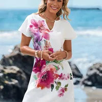 Robe Décontractée À Motif Étoile De Mer, Col En V, Manches Courtes, Longueur Genou