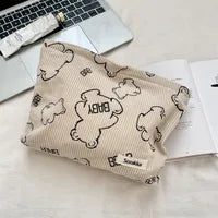 Trousse De Maquillage Pour Femme Motif Ours En Velours Côtelé Élégant Et Pratique