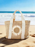 Sac D'épaule En Paille À Motif Fleurs Avec Décoration Florale