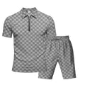 Ensemble De Sport Décontracté Homme Gris En Polyester À Motif Plaid Avec Col Semi-ouvert Et Tissage Jacquard