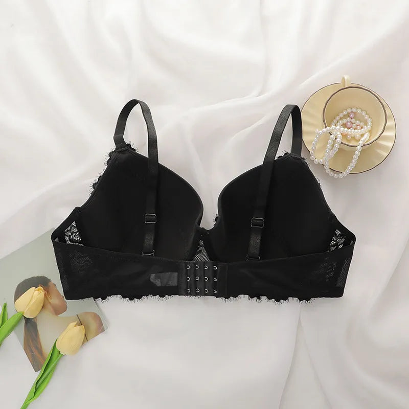 Soutien Gorge En Dentelle Couleur Unie Style Glamour Pour Toutes Les Saisons Avec Nœud Papillon Et Réduction Mammaire Latérale