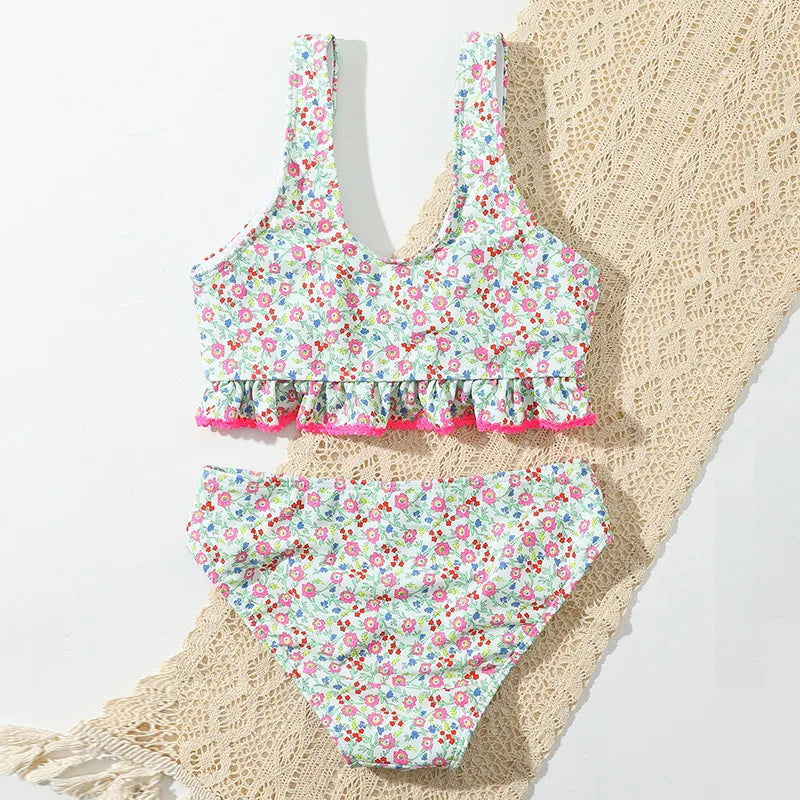 Maillot De Bain Une-pièce Fille À Petites Fleurs En Nylon Avec Motif Floral, Idéal Pour La Natation
