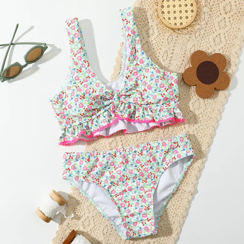 Maillot De Bain Une-pièce Fille À Petites Fleurs En Nylon Avec Motif Floral, Idéal Pour La Natation