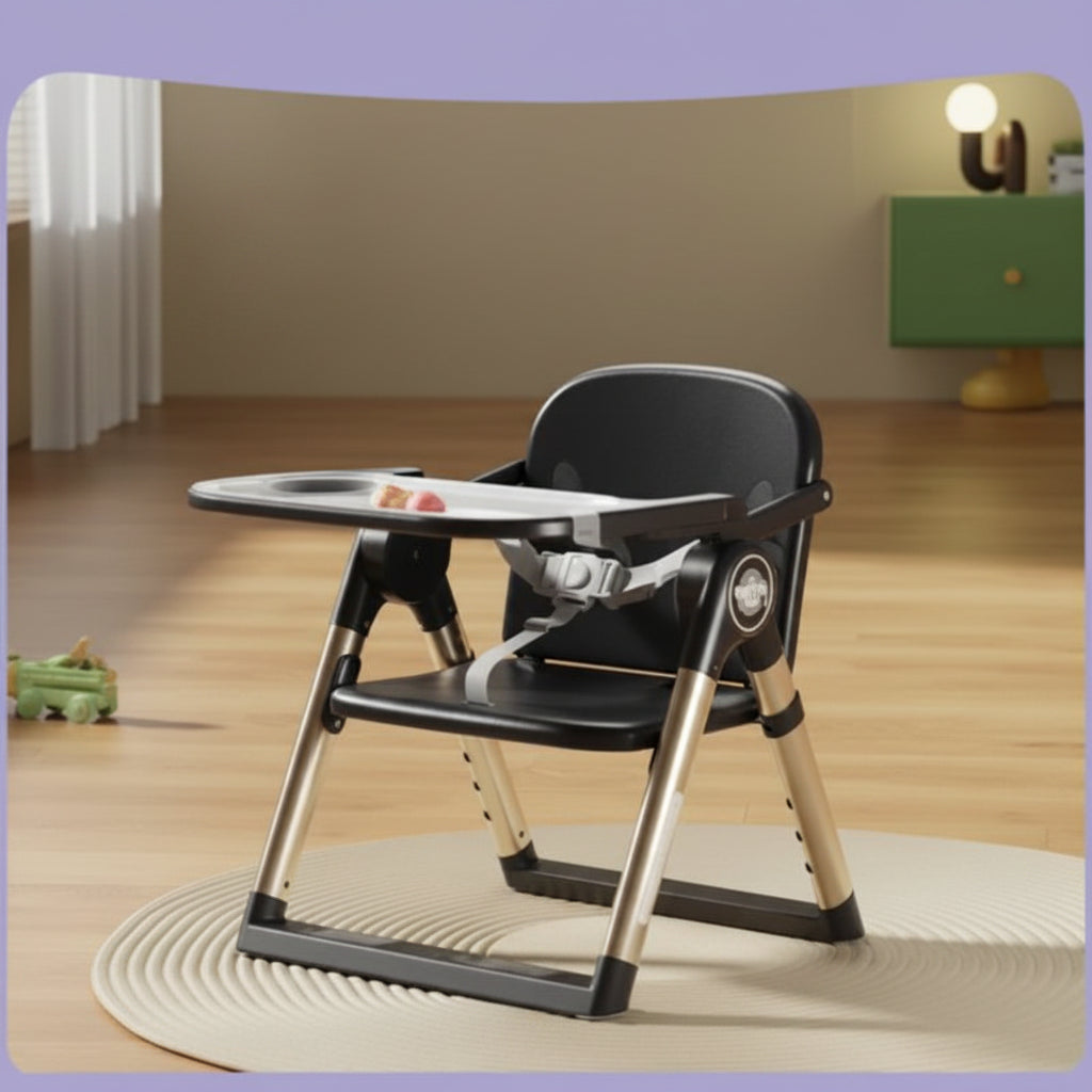 Chaise Haute Pour Enfant En Métal Noir Au Design Luxueux, Idéale Pour Un Usage À Domicile Confortable