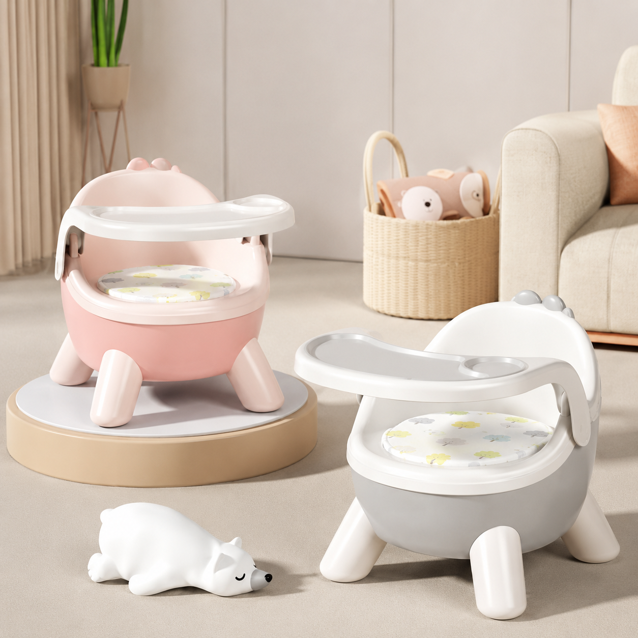 Chaise Haute Pour Enfants En Plastique Rose Avec Coussin Pour Usage À Domicile Confortable