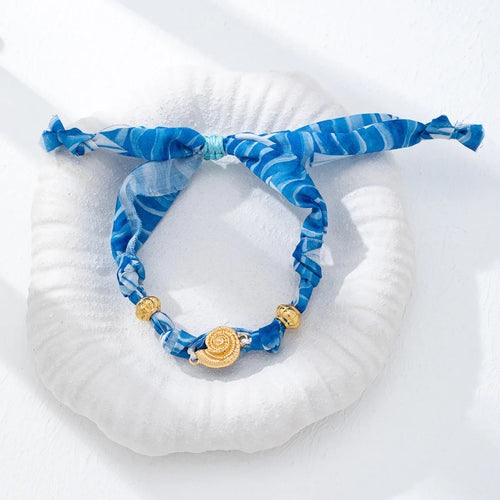 Bracelet À Cordon Motif Étoile De Mer En Métal Plaqué Or Avec Perlage Pour Un Style Élégant