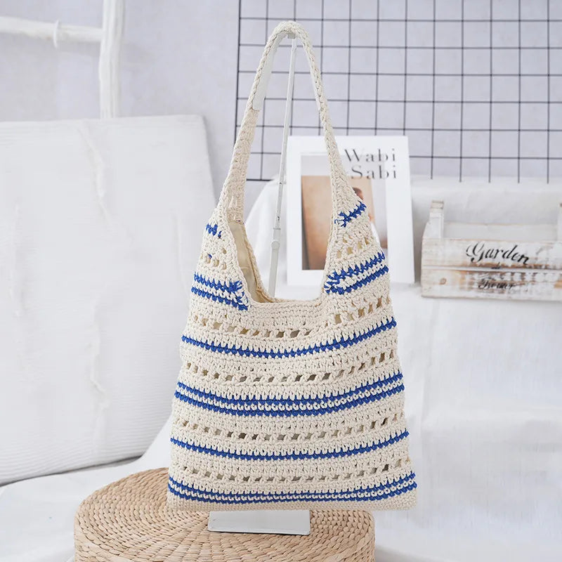 Sac D'épaule Carré En Coton À Motif Bande Avec Élément De Mode Trenza Pour Femmes, Idéal Pour L'été