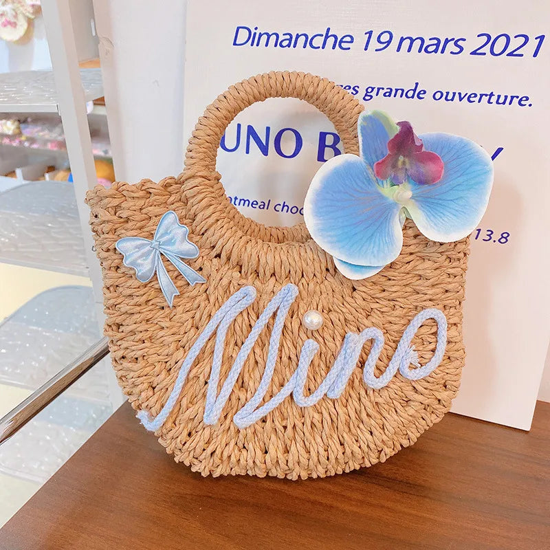 Sac De Paille Carré À Motif Fleurs, Sac À Main D'été Pour Femme Avec Bandoulière À Main