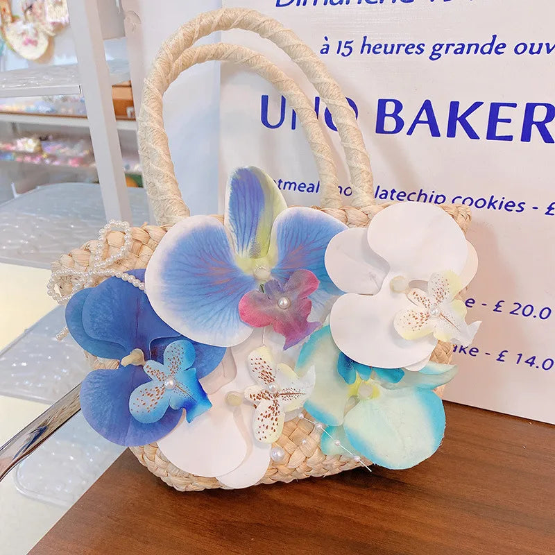 Sac De Paille Carré À Motif Fleurs, Sac À Main D'été Pour Femme Avec Bandoulière À Main