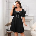 Robe Grande Taille Pour Femmes À Col Carré Et Manches Courtes, Couleur Unie, En Polyester Imprimé