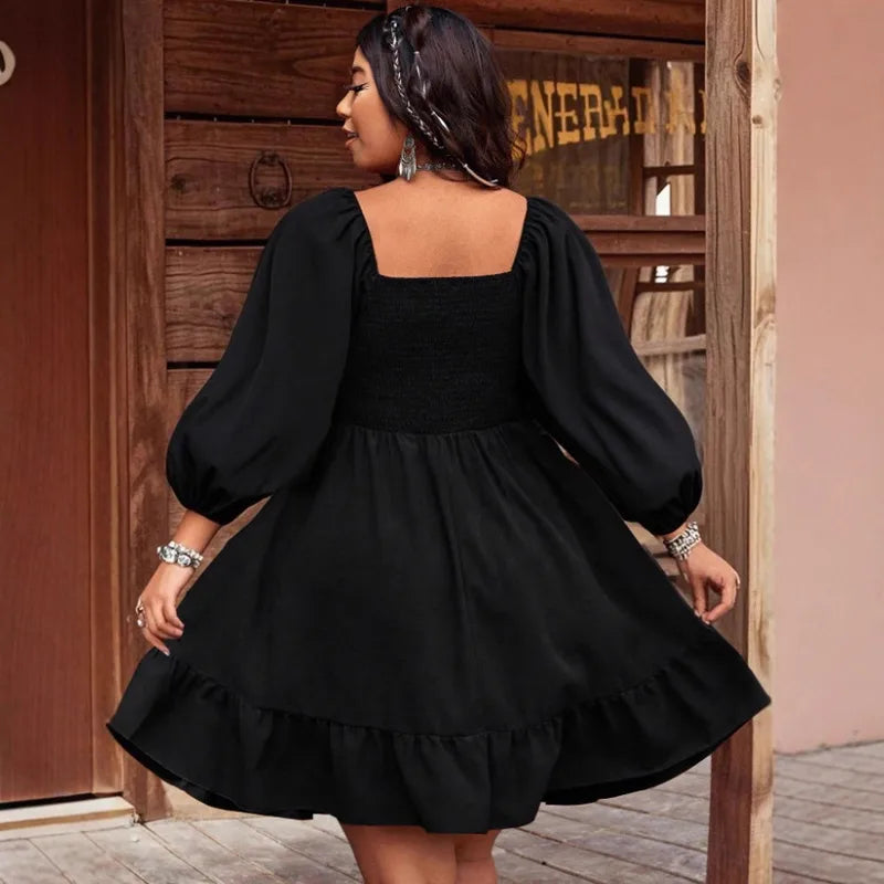 Robe Régulière Unie Pour Femmes Avec Col En V Et Manches Longues