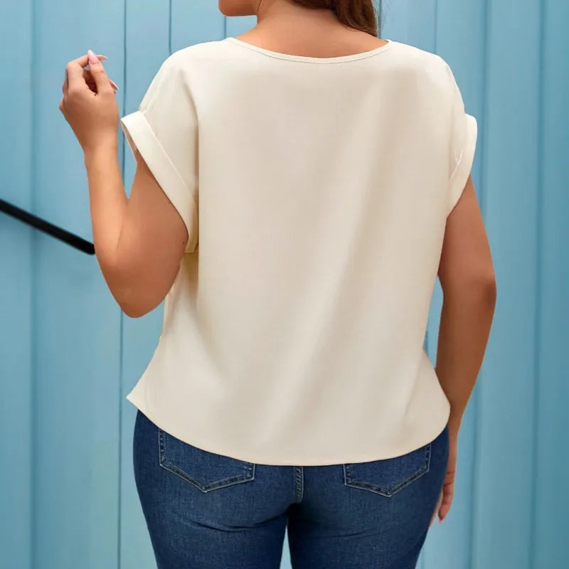T-shirt Femme Col V Style Japonais Et Coréen Décontracté À Manches Courtes