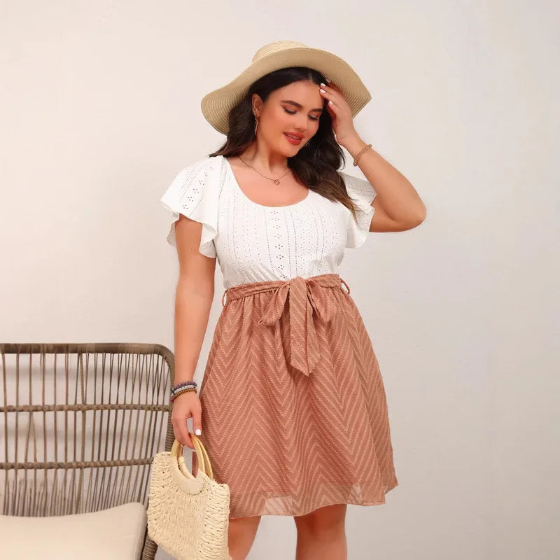 Robe A Ligne Élégante Pour Femmes À Motif Papillon Avec Col Rond Et Manches Trois-quarts En Polyester