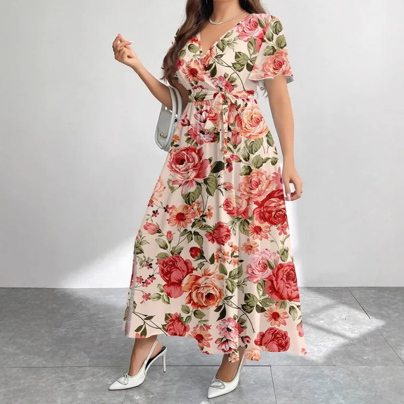 Robe Bohème À Fleurs Pour Femmes Avec Col En V