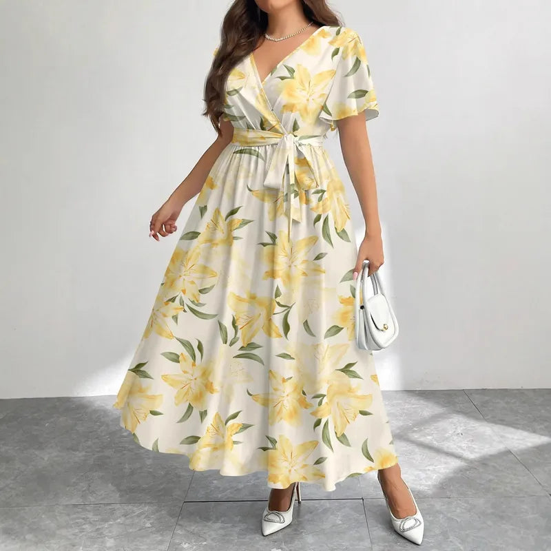 Robe Bohème À Fleurs Pour Femmes Avec Col En V