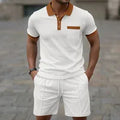 Ensemble Coordonné De Shorts Homme Blanc En Polyester Avec Col Contrasté