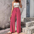 Pantalon Large À Motif Plaid Pour Femme, Longueur Totale, Style Décontracté Avec Tissu En Polyester Plissé Confortable