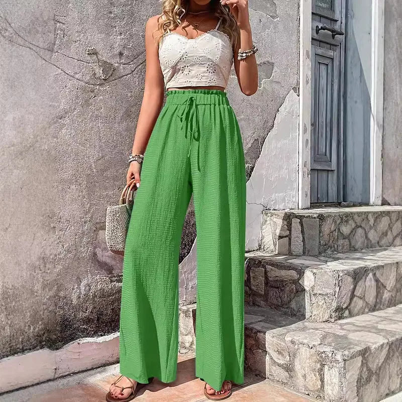 Pantalon Large À Motif Plaid Pour Femme, Longueur Totale, Style Décontracté Avec Tissu En Polyester Plissé Confortable