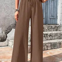 Pantalon Large À Motif Plaid Pour Femme, Longueur Totale, Style Décontracté Avec Tissu En Polyester Plissé Confortable