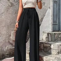 Pantalon Large À Motif Plaid Pour Femme, Longueur Totale, Style Décontracté Avec Tissu En Polyester Plissé Confortable