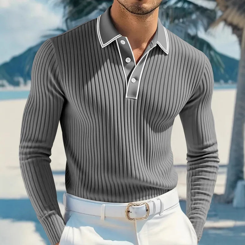 T-Shirt Homme Décontracté À Manches Longues En Polyester, Motif Bande, Noir